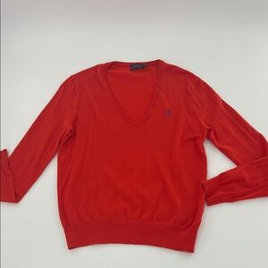 Ralph Lauren Women's Vibrant V-Neck Sweater Polo Logo Classic office cotton M